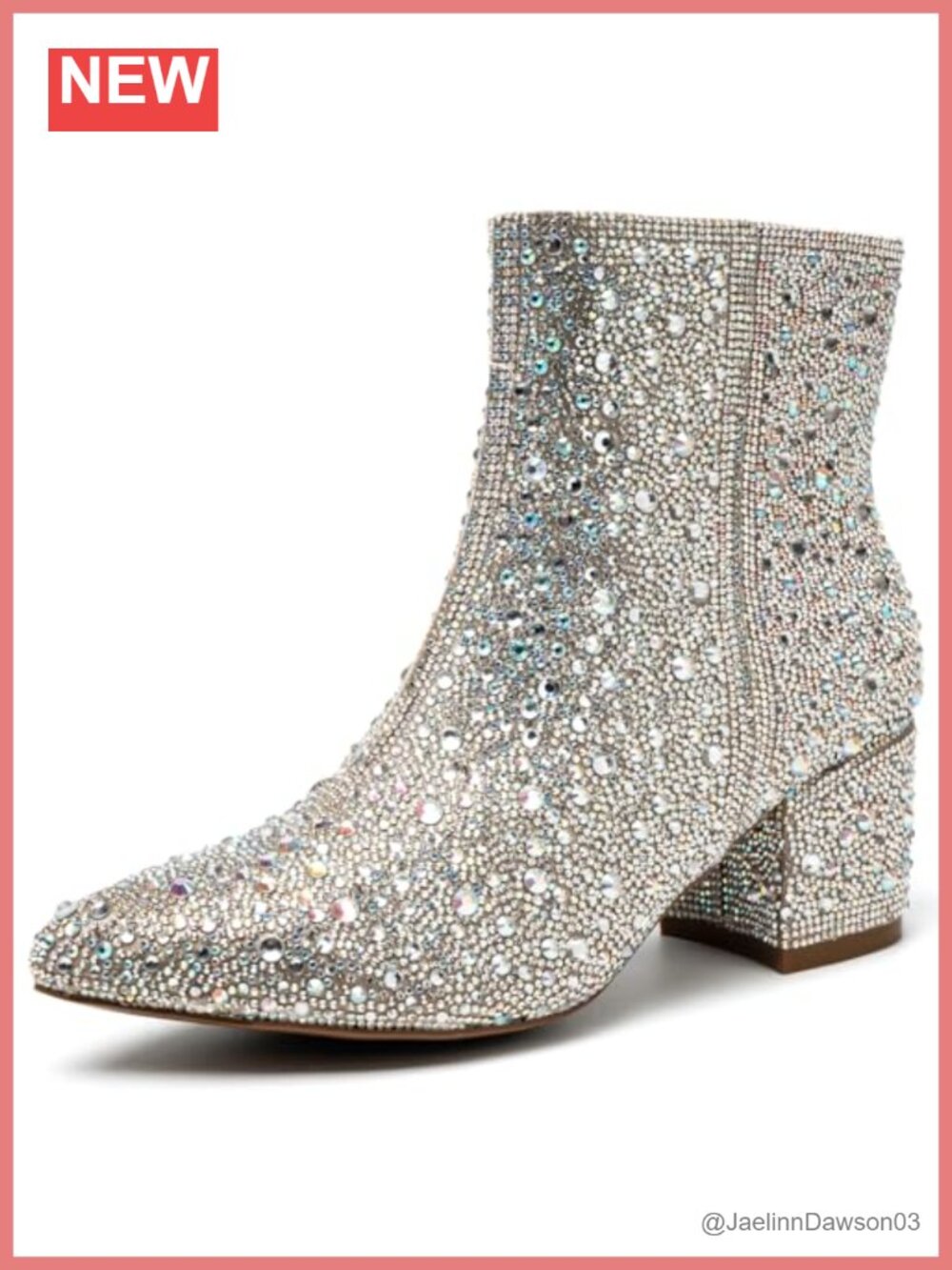 Rhinestone Ankle Boots, Glitter Chunky Heel Pointed Toe Zip Booties for Women
